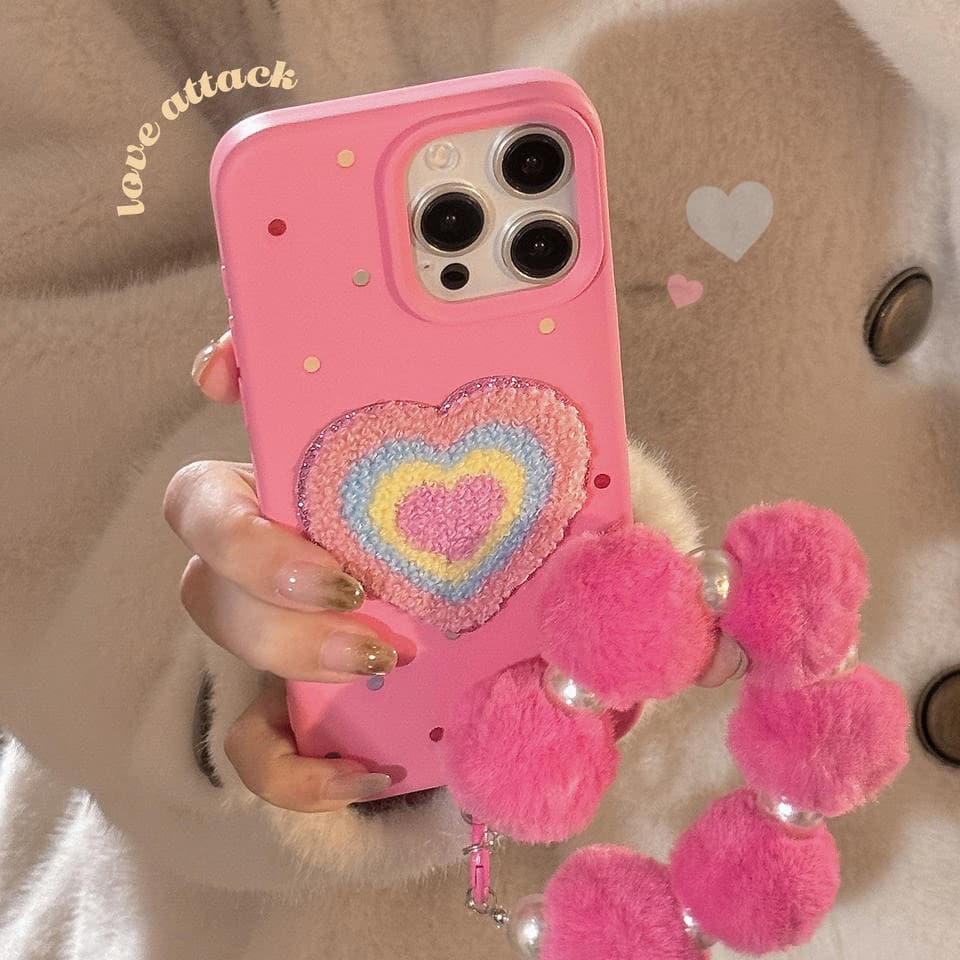 Custom Designer Creative Cute Pink Plush Phone Cover Bracelet