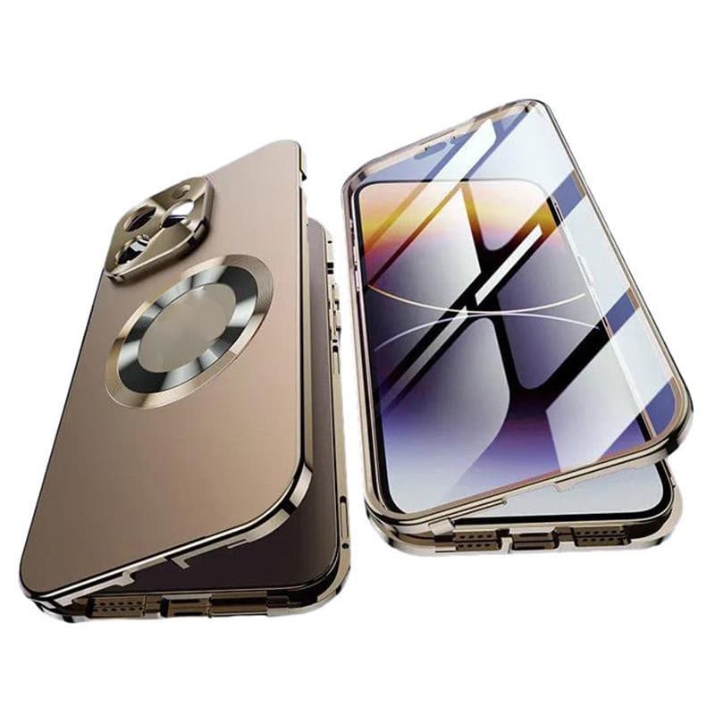 Aluminum Alloy Frame Logo Hole Magnetic HD Screen Tempered Glass Protection Phone Case